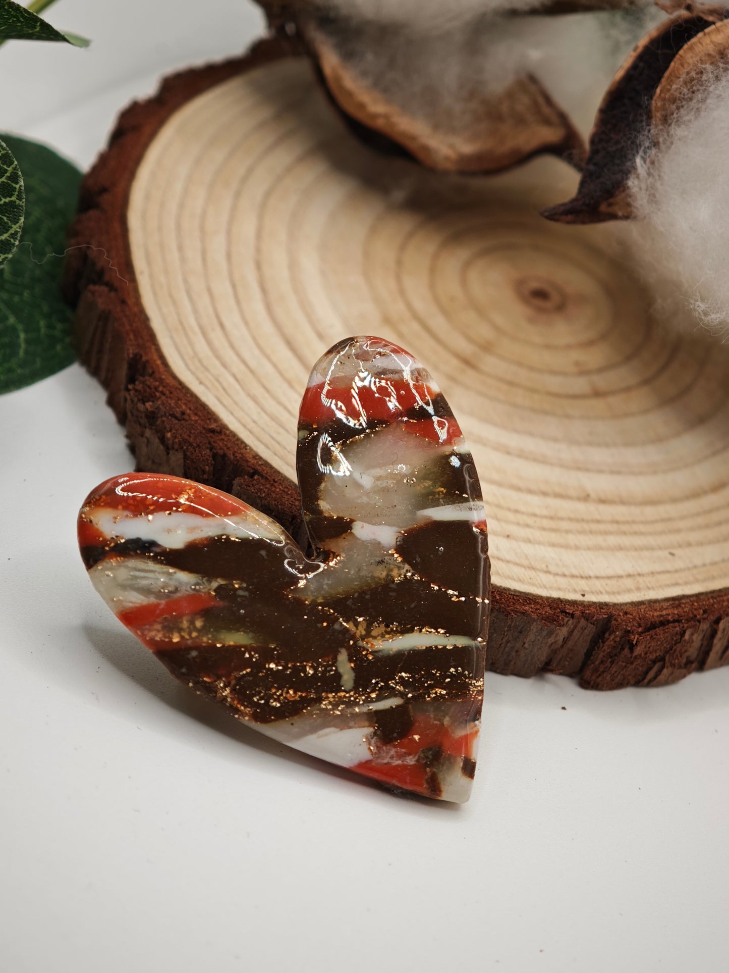 Brown-orange heart brooch