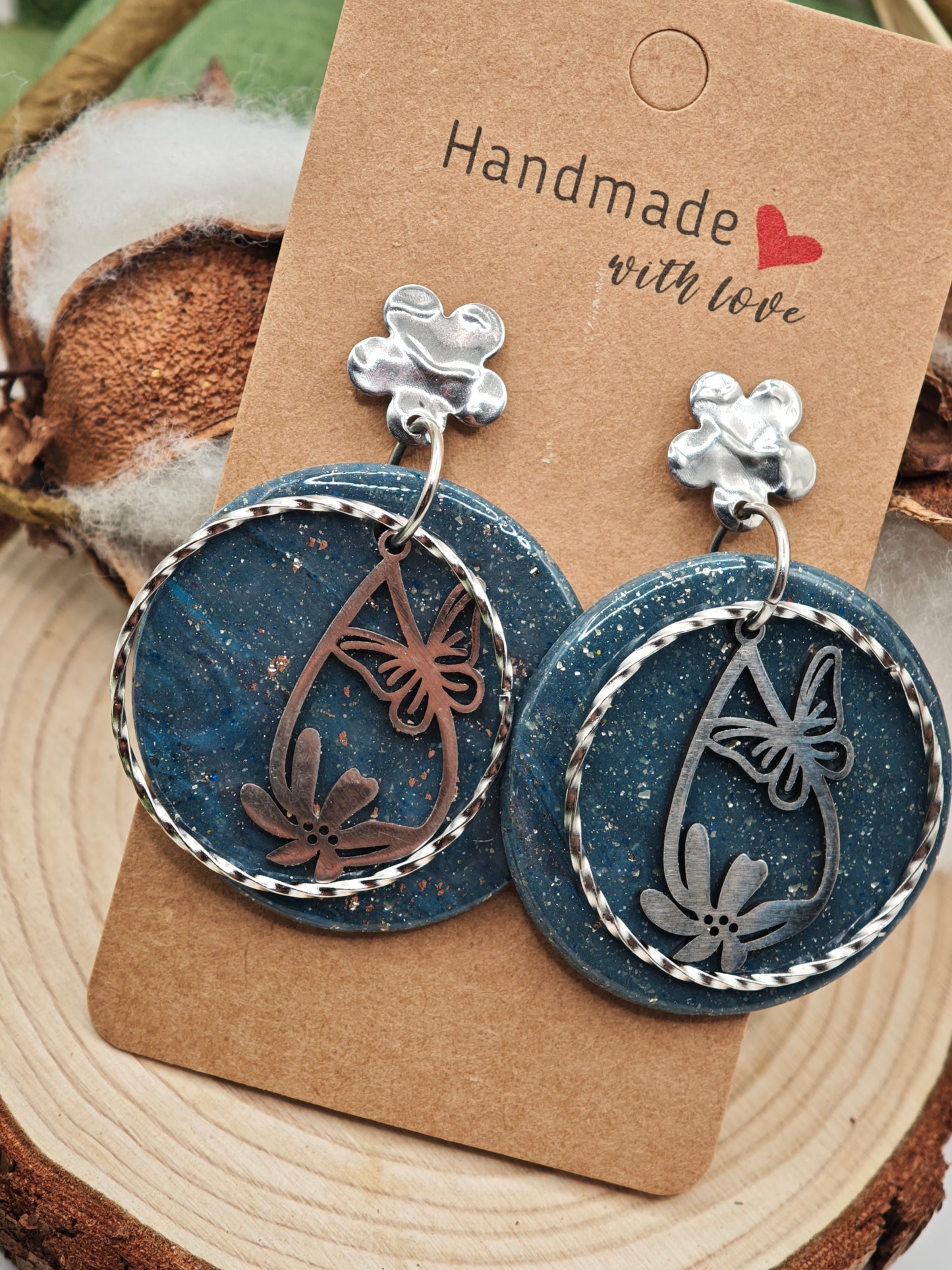 Boucle d'oreille bleu pailleté