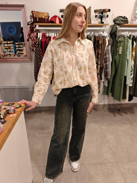 Chemise motif beige 100% coton