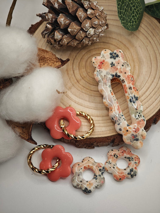 Coffret boucles d' oreille interchangeables oranges et barrette