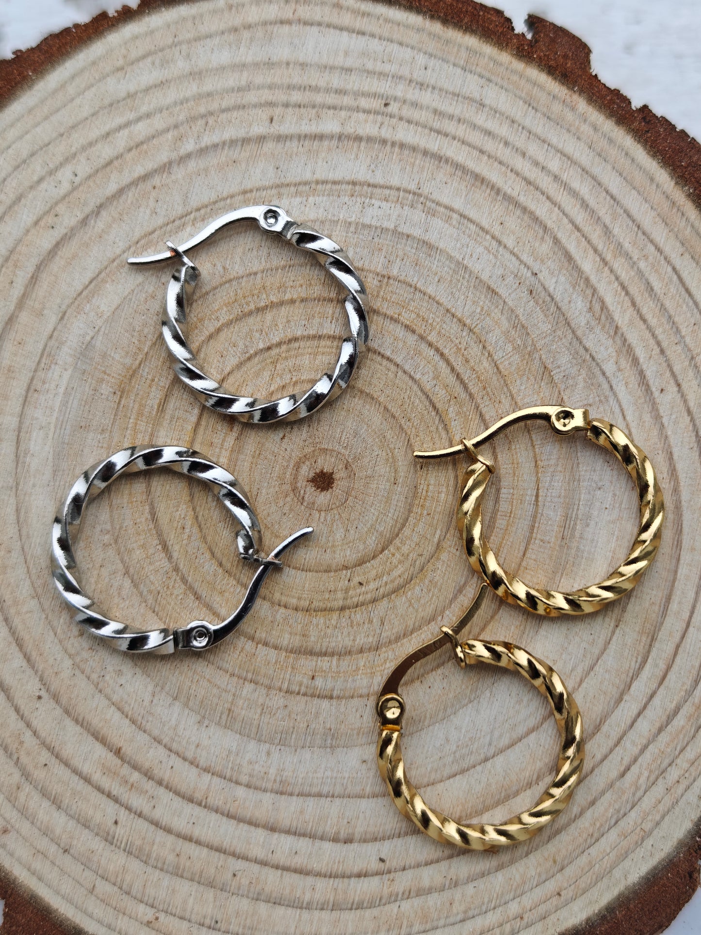 Créoles torsadées en acier inoxydable 316 dorées ou argentées