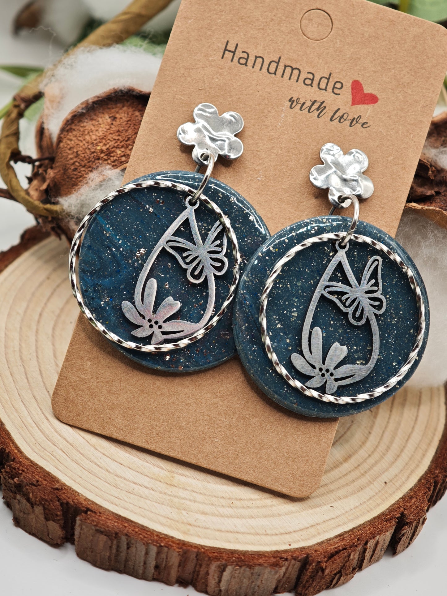 Boucle d'oreille bleu pailleté