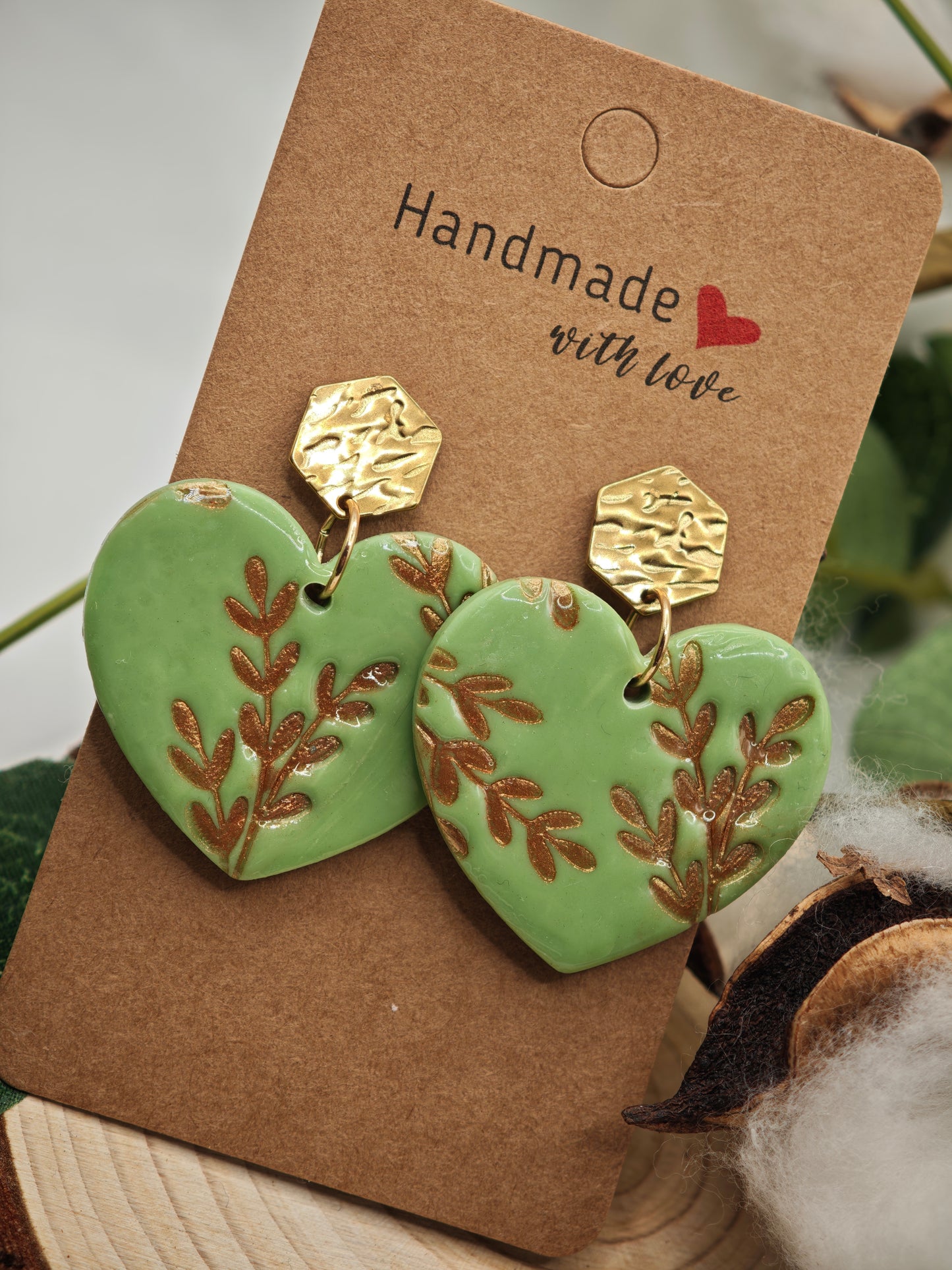 Gold khaki heart earring