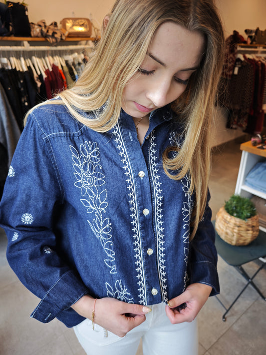 Chemise jean brodée