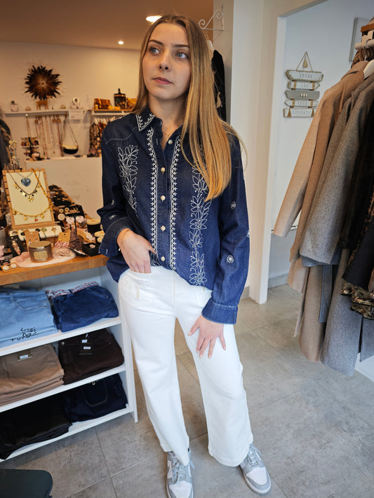 Chemise jean brodée