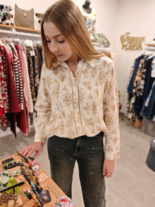 Chemise motif beige 100% coton