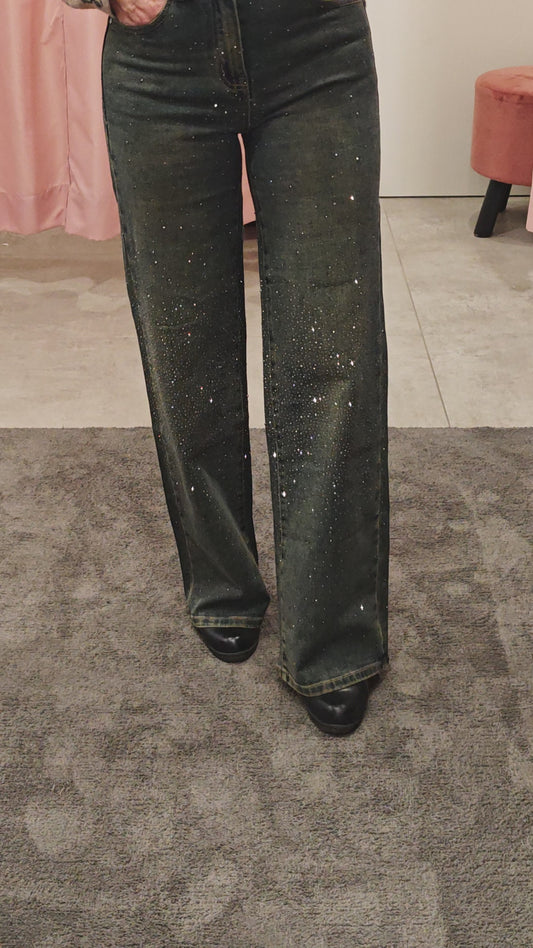Jean large strass