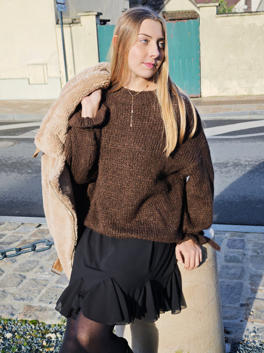 Pull marron laine