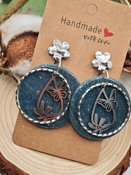 Boucle d'oreille bleu pailleté