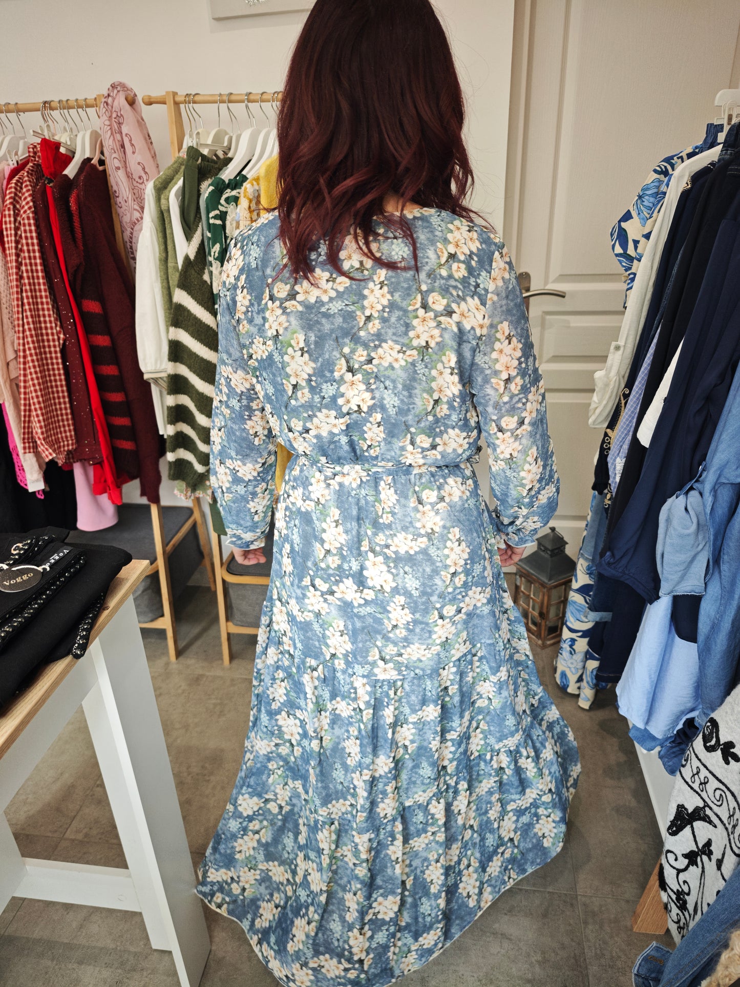 Robe longue bleue fleurie