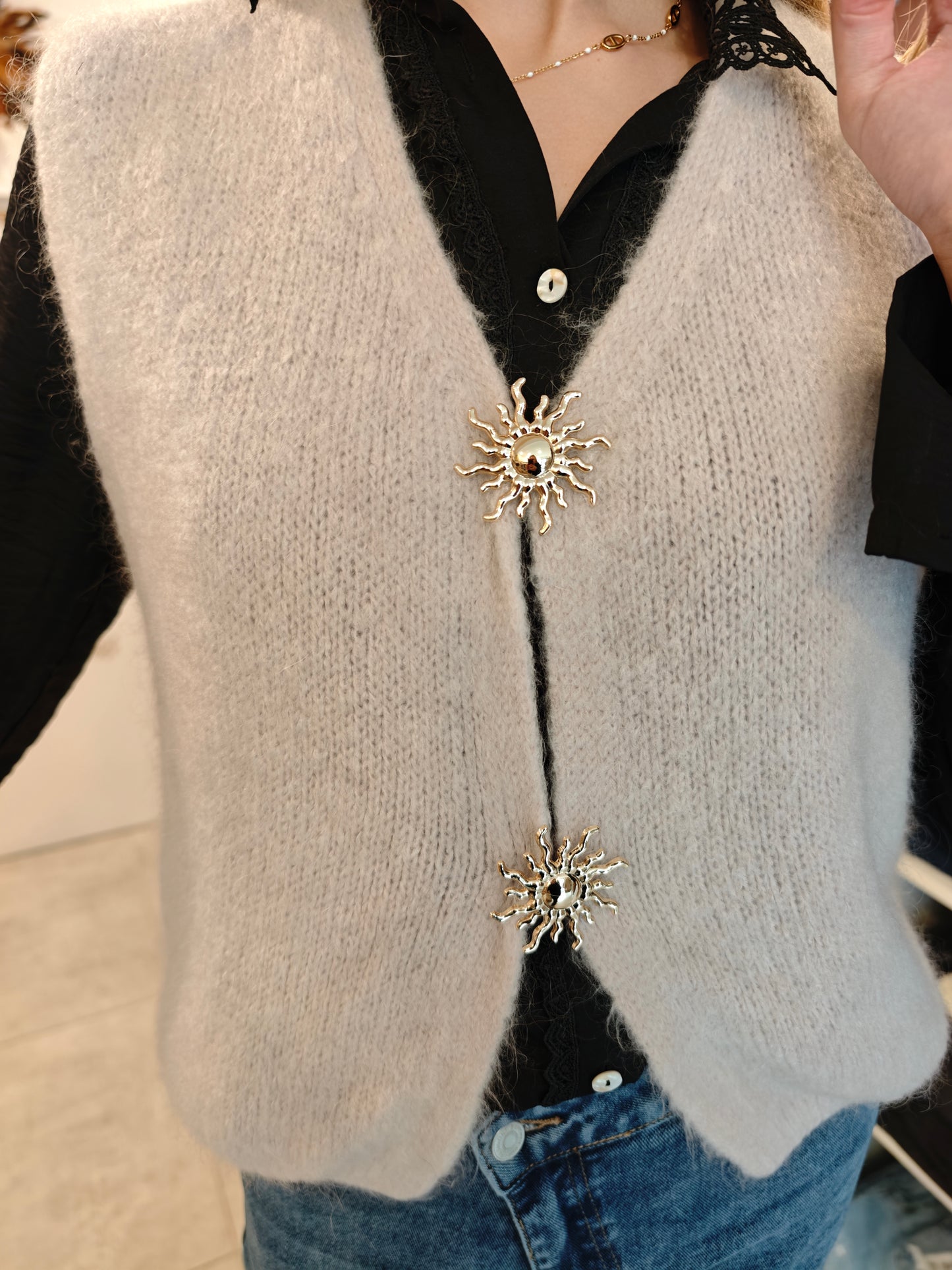 Gilet sans manche soleil taupe mohair