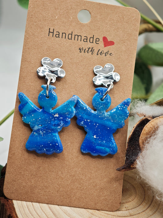 Boucle d'oreille artisanales ange bleu