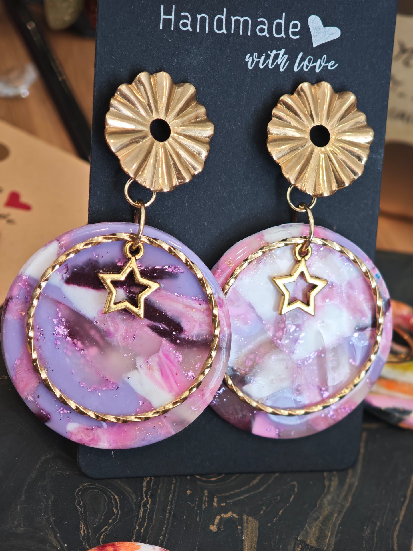 Boucle d oreilles artisanales roses