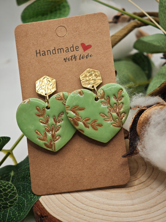 Boucle d'oreille coeur kaki doré