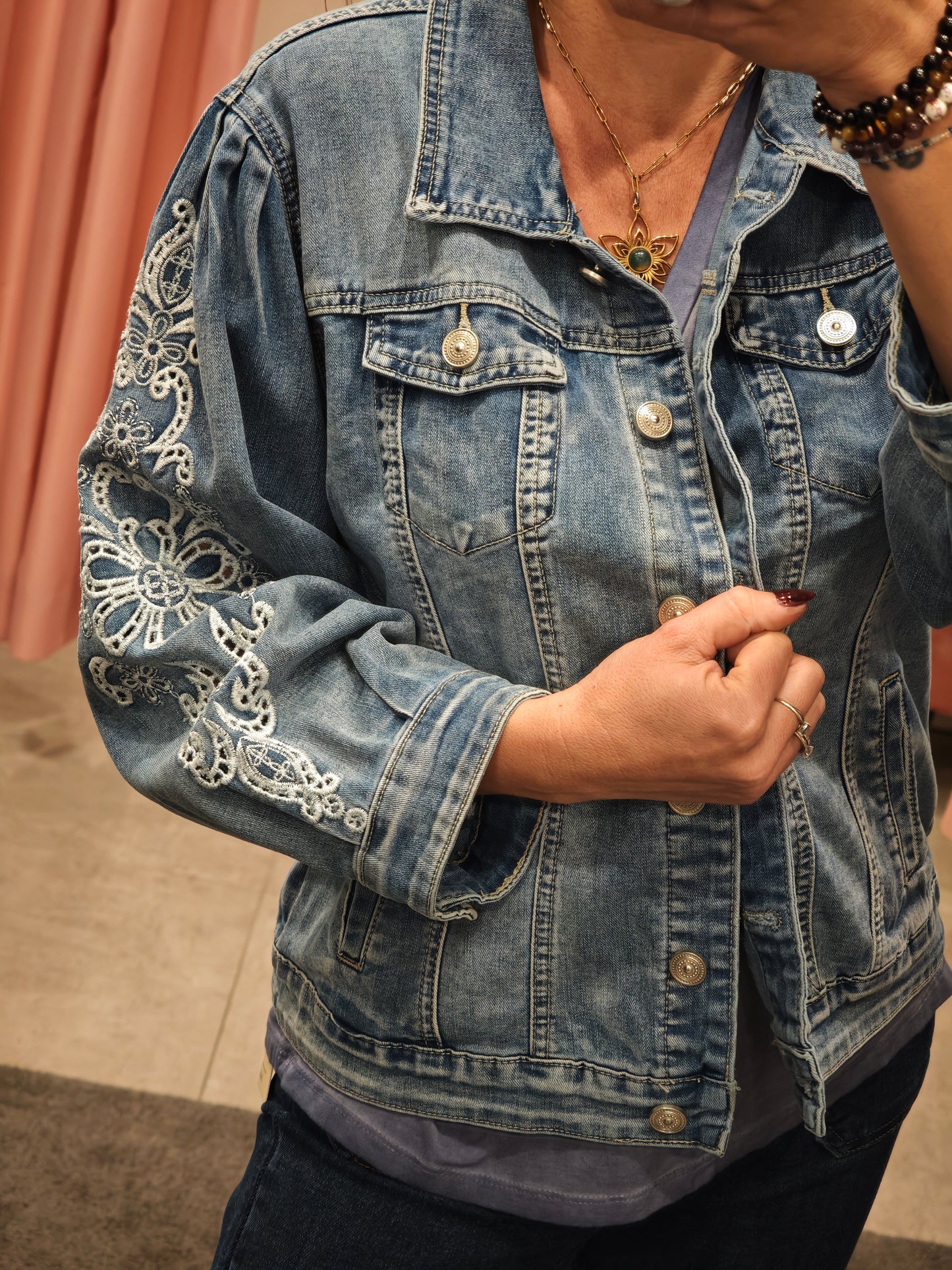 Veste jean borderie