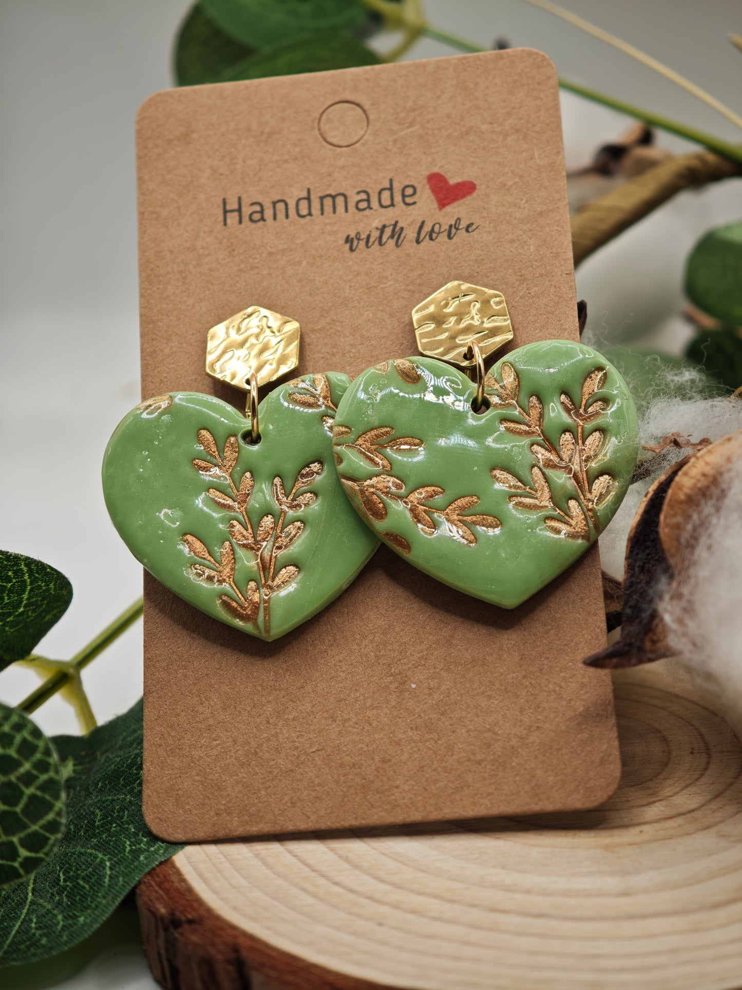 Gold khaki heart earring