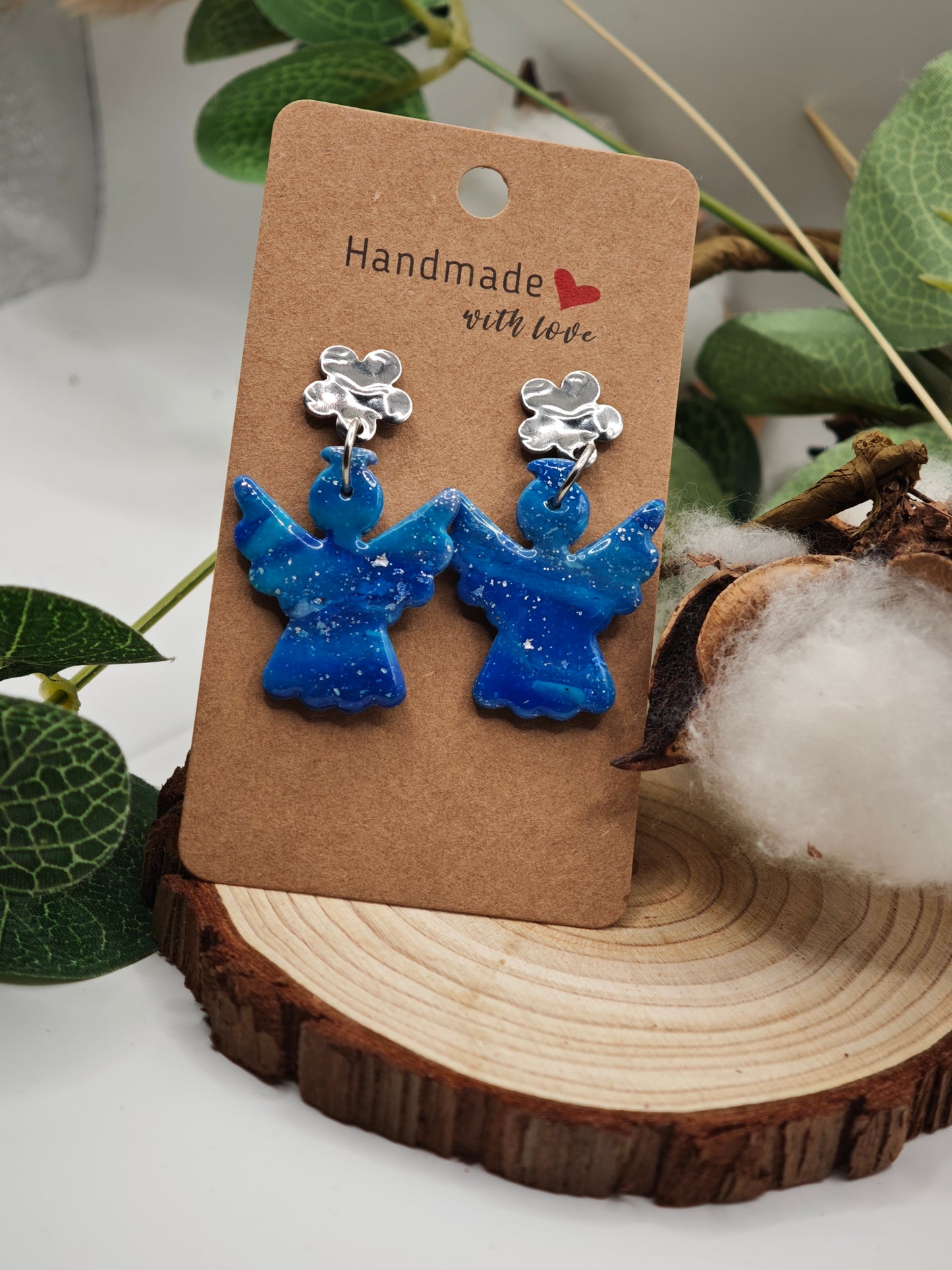 Handmade blue angel earrings