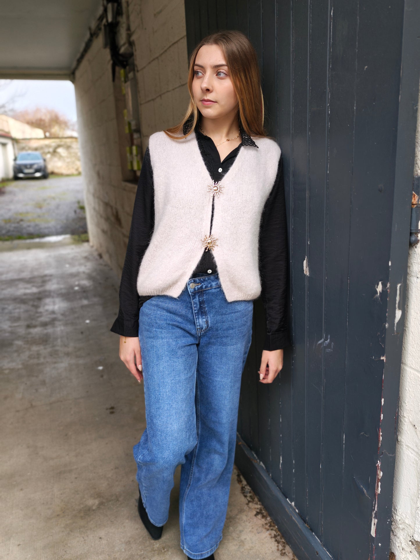 Gilet sans manche soleil taupe mohair