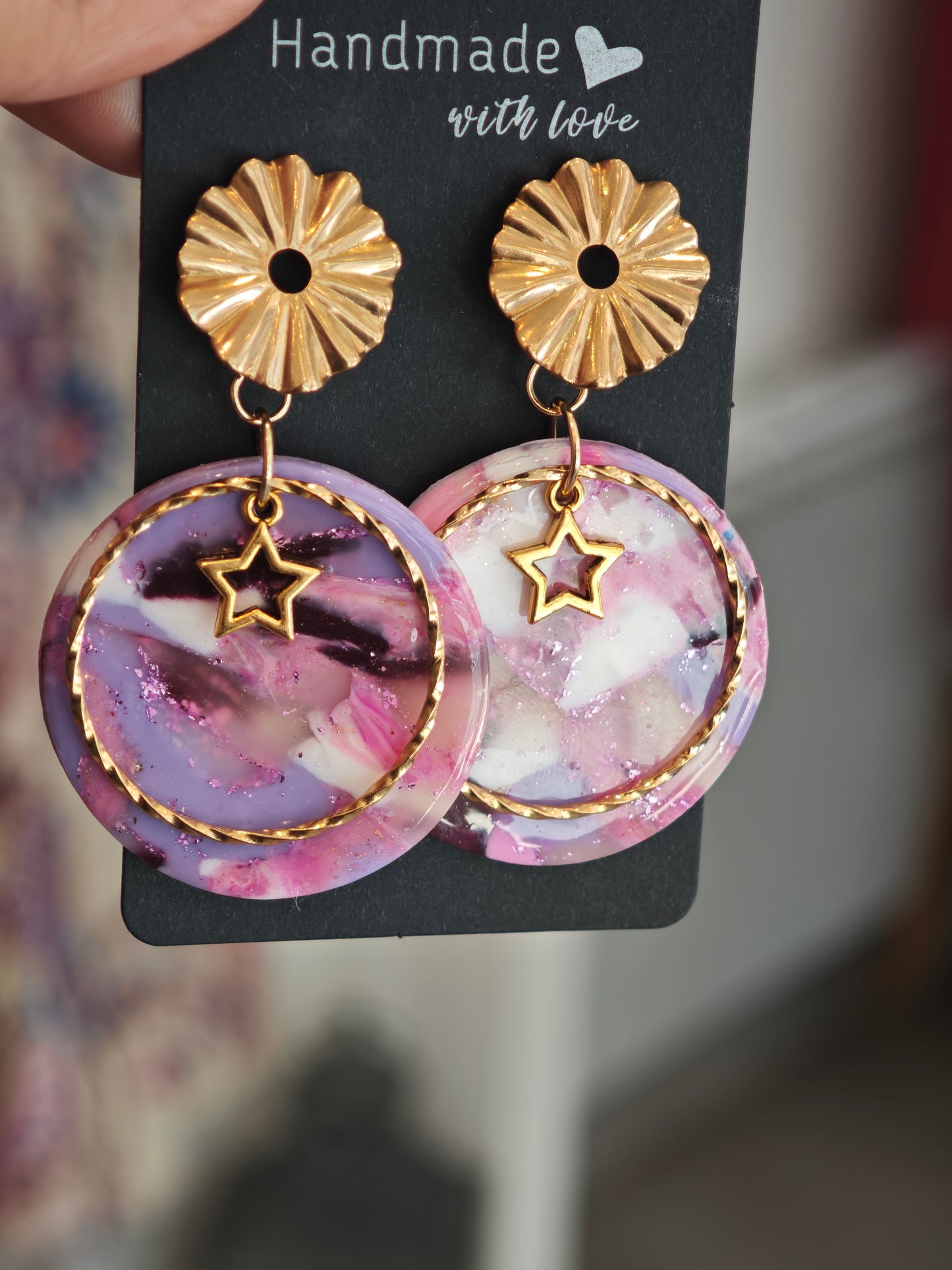 Boucle d oreilles artisanales roses
