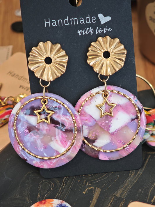 Boucle d oreilles artisanales roses