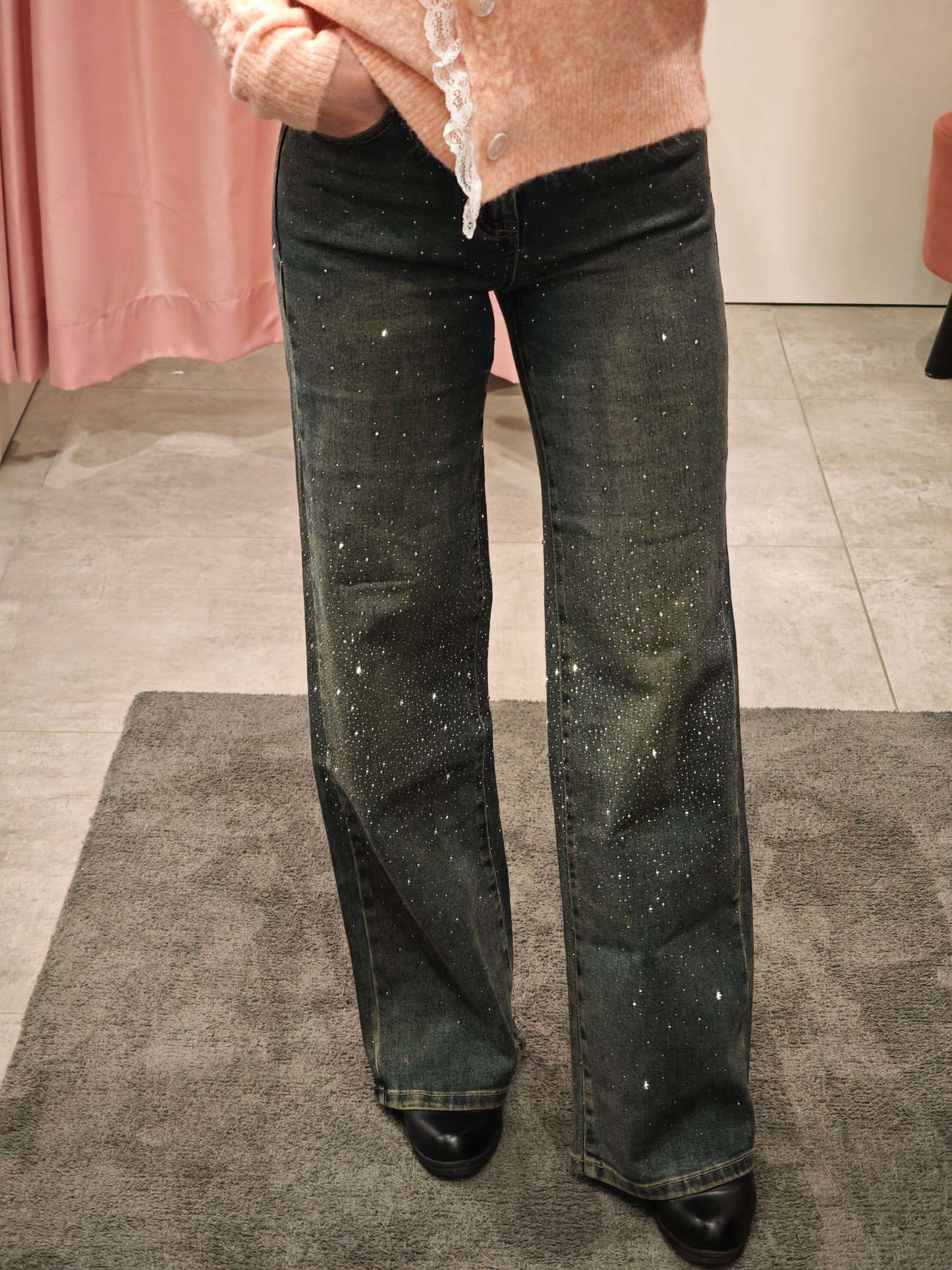 Jean large strass