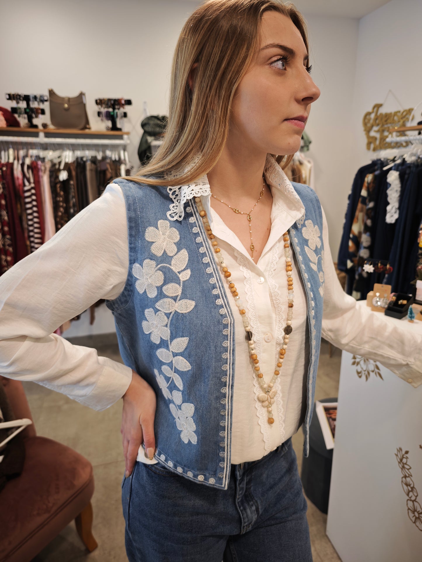 Boléro jean brodé