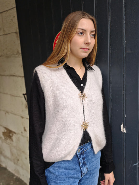 Gilet sans manche soleil taupe mohair