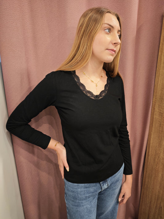 Top dentelle manche longue