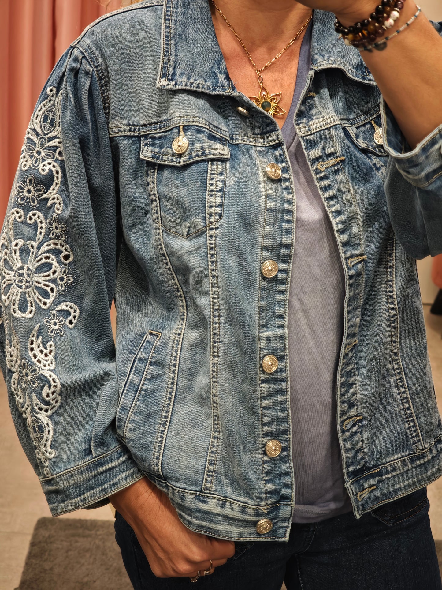 Veste jean borderie