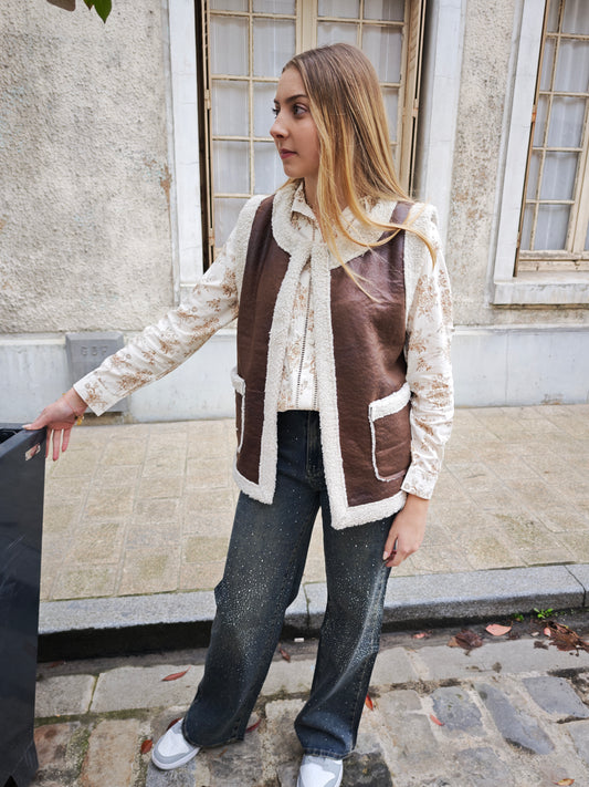 Veste sans manches façon Suédine & doublure sherpa